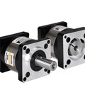 Beefy 50 To 1 Planetary Gearbox For Nema 23 Stepper With Low Backlash 20 Arcmin, shown from front and side view, ideal for CNC machines