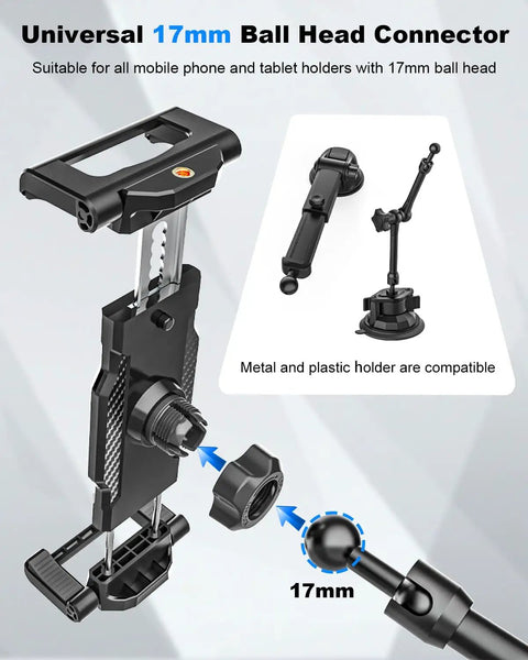 Tablet And Phone Tripod Mount Adapter With 1/4 Inch Thread And 17mm Ball Head detail view