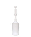 Heavy Duty Toilet Plunger Kit With Smart Air Relief Valve And Spacious Tall Bucket Caddy in white, designed for effective drain clog clearing.