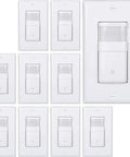 Motion Sensor Light Switch With Neutral Wire Required For Single Pole In Wall Occupancy Sensor And Wall Plate No Fuss Install Adjustable Timer Title 24 Compliant UL Certified White shown in 10-pack configuration.