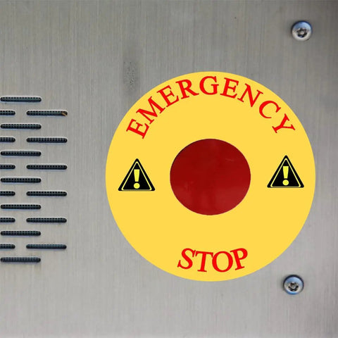 Ten Pack Emergency Stop Ring Button Cover Stickers Caution Safety Signs for Industrial Equipment Yellow 61mm Outer Diameter 23mm Inner Diameter Replacement Parts for Emergency Stop Buttons