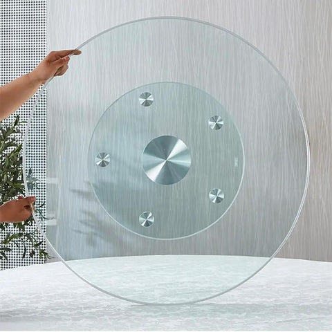 Round Lazy Susan Turntable For Dining Tables 20 To 43 Inches Smooth 360 Degree Rotating Serving Tray Clear Tempered Glass Centerpiece