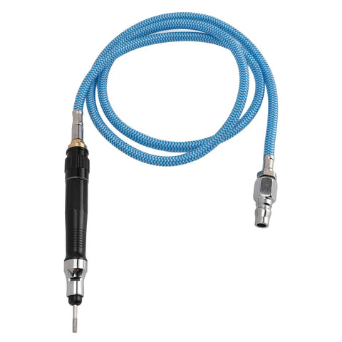 Lightweight Pneumatic Air Die Grinder, 70000 RPM Mini Pencil Tool with blue braided hose for pneumatic precision work.
