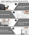 Installation steps for Semi Flush Mount Ceiling Light With Farmhouse Vibe And Seeded Glass, showing fixing ring and bulb installation.
