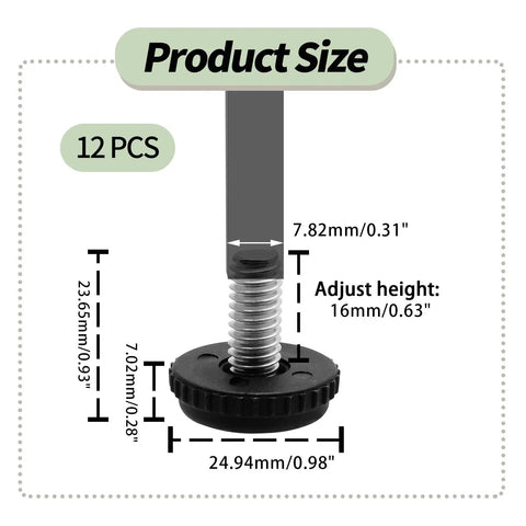 Product size diagram showing Beefy Stainless Steel Furniture Leveling Feet 5/16-18 Thread Adjustable Outdoor Levelers dimensions.