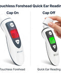 2 In 1 Ear And Forehead Thermometer For Adults Kids And Baby, Fast One Second Infrared Readings, No Touch Forehead Scan And In Ear Mode, Easy Fever Checks For Busy Families, cap on and cap off