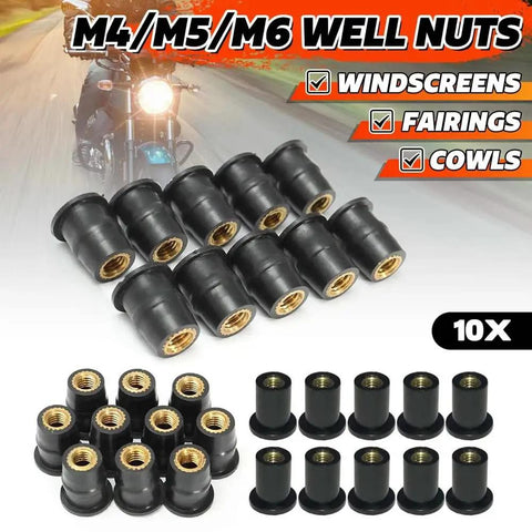 No Sweat 10 Pack M4 M5 M6 Rubber Well Nuts For Motorcycle Windshield Fairing And Boat Mounting Heavy Duty Neoprene Blind Fasteners on display
