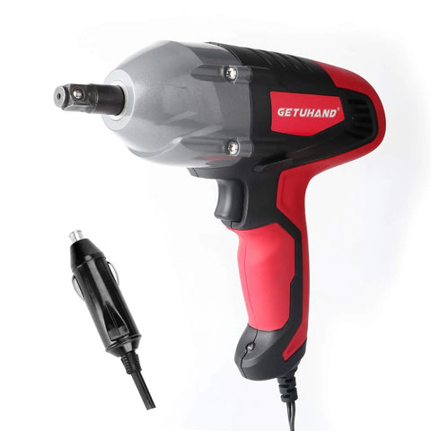 Beefy Electric Impact Wrench Half Inch Drive 12 Volt Cordless Tool With 400 Nm Max Torque, shown with vehicle power adapter
