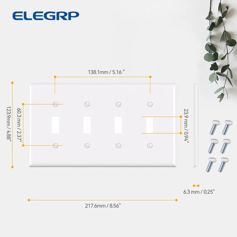 Diagram of 4 Gang Toggle Switch Wall Plate Mid Size Tough As Nails Built To Last Unbreakable Polycarbonate Gloss White Finish UL Listed