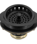 3-1/2 Inch Post Style Large Kitchen Sink Basket Strainer Matte Black Solid Brass Construction Built To Last Heavy Duty Drain Protector For Standard Openings Corrosion Resistant Premium Finish With Easy Turn Post Control