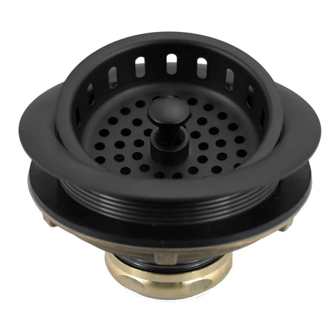 Post Style Kitchen Basket Strainer With Waste Disposal Flange And Stopper In Matte Black Pro Grade Built To Last Large Sink Drain Filter
