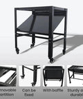 Portable Plasma Cutting Table With Wheels For No-Fuss Moving, Spark-Proof CNC Table With Dividers and Sturdy Black Frame