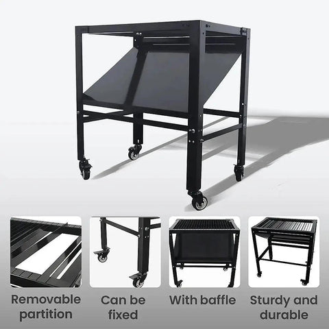 Portable Plasma Cutting Table With Wheels For No-Fuss Moving, Spark-Proof CNC Table With Dividers and Sturdy Black Frame