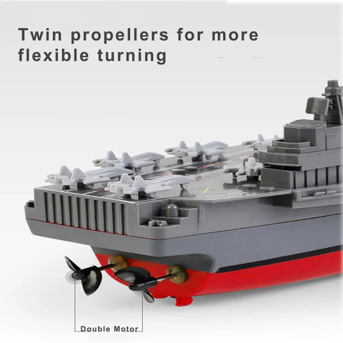 Remote Controlled Warship Battle Boat With 10kmh Top Speed And 4WD Power 2 4G RC Boat showing twin propellers for turning