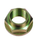 Close-up of a metal axle nut compatible with the Rear Wheel Bearing And Hub Kit Set For Subaru Forester 1998 2008 Impreza 1993 2007 Legacy 1990 1999 Includes Two Rear Bearings And Two Hubs For Easy No Fuss DIY Replacement And A Quieter Smoother Ride