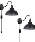 Black Gooseneck Industrial Wall Sconces With E26 Base Plug In Dimmer Vintage Farmhouse Vibe For Bedroom Nightstand Headboard Porch Garage Two Pack Sets