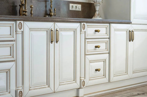 Antique Brass Cabinet Pulls With Backplate Spacer 2 Pack 5 Inch Center To Center Kitchen Drawer Handles on white cabinets