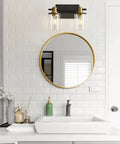 2 Light Vanity Light Fixture Black and Gold With Clear Glass Shade Matte Black Finish Brushed Gold Copper Accent Socket over mirror