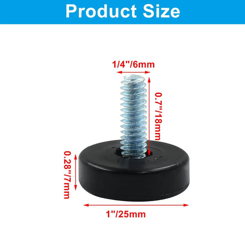 16 Piece Adjustable Furniture Leveling Feet Set For Tables And Chairs With One Quarter Inch Threads, Zinc Plated Bases, Durable Rubber Pads, Easy Height Adjustment For Indoor And Patio Use