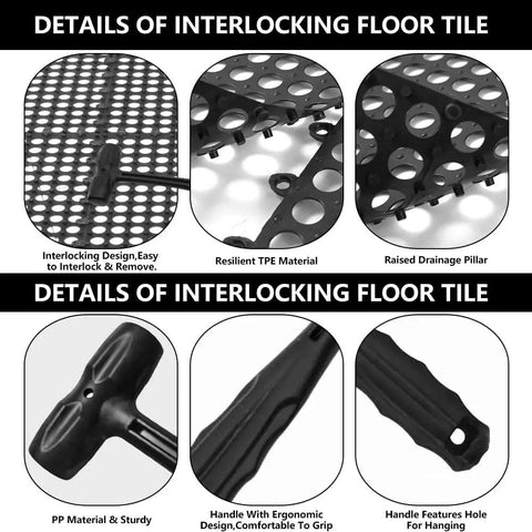 Details of Interlocking 12x12 Inch Floor Tiles 12 Pack Soft PVC Non Slip Drainage Tiles With Holes highlighted in image