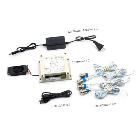 Next Level Four Color Metal Button Props With 12V Magnetic Lock components including power adapter, controller, and buttons