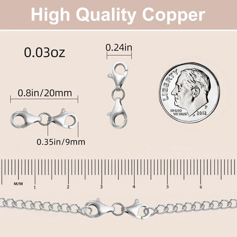 Double Lobster Claw Clasps Necklace Extender Silver 8 Piece Set Double End Design Clasp Closures with size guide