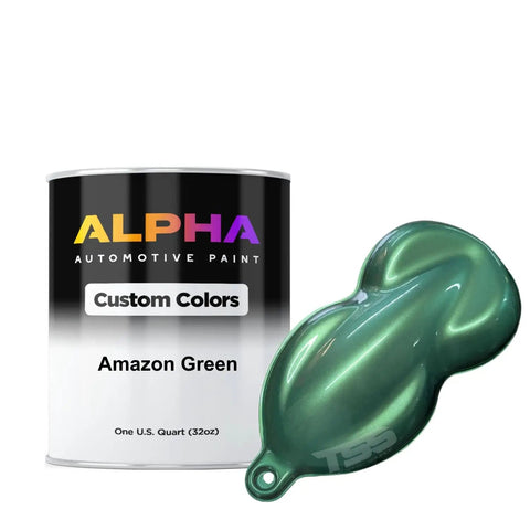Premium Green Basecoat Midcoat Automotive Paint Gallon Ready To Spray With Slow Reducer For Perfect Panel Coverage And Hella Ultra Smooth Finish Now with can and color swatch.