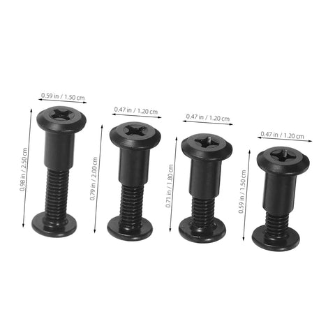 Bulletproof Heavy Duty Lock Screws And Nuts For Furniture Assembly, black steel screws in various sizes and dimensions.