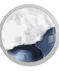 Four Pack Slick White Marble Glass Drawer Knobs With Bold Navy Blue Highlights For Kitchen Cabinets Dressers And Vanities Top Shelf Crystal Pulls featuring white marble and navy blue pattern.