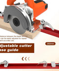 Adjustable Aluminum Circular Saw Guide Rail With Dual Lock For 360mm Saw Base shown in cutting position