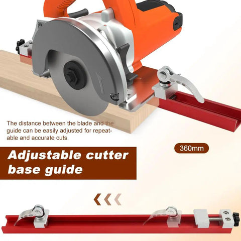 Adjustable Aluminum Circular Saw Guide Rail With Dual Lock For 360mm Saw Base shown in cutting position