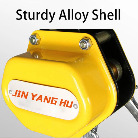 Manual lever chain hoist with yellow alloy shell; 550 lb capacity, 20 ft, Jin Yang Hu brand