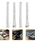 Heavy Duty Steel Drawer Slides Workhorse For Kitchen Cabinets And Drawers With Smooth Operation Quiet Bottom Mount Track Easy Install Durable Furniture Rails Replacement Drawer Slides For Long Lasting Use, four slides with installation holes and examples of use in kitchen cabinets
