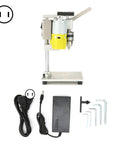Hilitand Mini Benchtop Drill Press With 1000-4500Rpm Adjustable Speed Aluminum Alloy Body and accessory tools on a table.