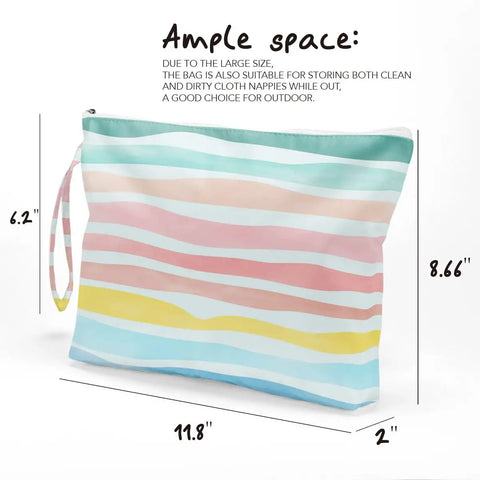 Striped Waterproof Wet Dry Bag Large Travel Organizer Zip Pouch for Swimsuits Diapers Toiletries and Makeup Hangable Handle Design