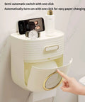 Durable Waterproof Wall Mounted Tissue Box Holder with top shelf in green, ideal for bathrooms, holds rolls up to 19 cm