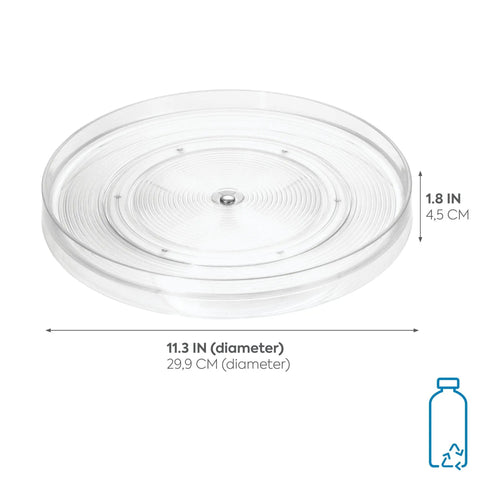 Recycled Plastic Lazy Susan Turntable Organizer For Kitchen Cabinets And Pantry Storage, Smooth Rotating 11 Inch Spin Tray, Clear Finish