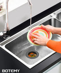 Heavy Duty 304 Stainless Steel Kitchen Sink Drain Kit Three And A Half Inch Strainer With Stainless Stopper Assembly installed