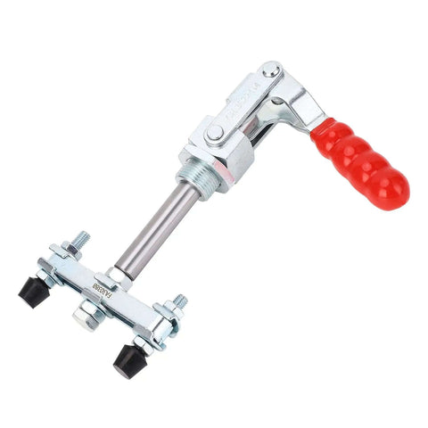 Double Headed Push Pull Toggle Clamp With 65.5 mm Stroke And 318 kg Clamping Force, iron construction, red ergonomic handle