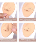 Instructional steps for using Piercing Taper Kit For Threadless And Internal Threaded Jewelry Changing Tools on a nose piercing model
