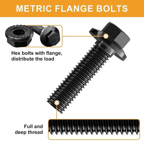 252Pcs Flange Hex Bolt Nut Washer Kit For Metric M6 M8 In Alloy Steel Black Zinc Plated No Fuss Install Durable Fasteners Set
