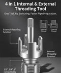 4 In 1 Water Pipe Threader Kit For One Half Inch, Three Quarter Inch, And One Inch Pipes, Carbon Steel Construction, close-up view