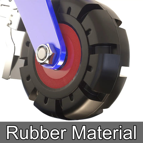 Heavy Duty Rubber Caster Wheels Set Of Four Built Tough With Reliable Brakes and Rock Solid Design, close-up view of rubber caster wheel.