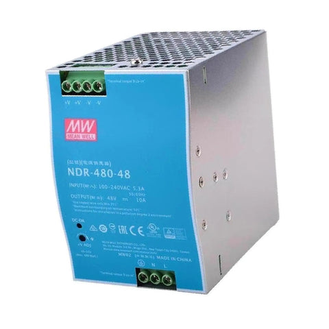 12 Pack Switch Mode DIN Rail Power Supply 90 To 264V AC Input Slim Budget Friendly 480W PSU For Industrial Automation With Overload Short Circuit Over Temperature Protections TS 35 Rail Mount UL EN EMC Compliant, front view
