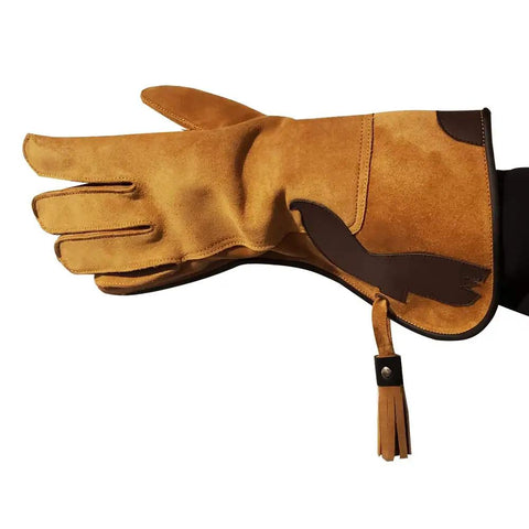 Premium Falconry Glove In Suede With Double Skinned Construction And Soft Fleece Lining For Eagle Hawk And Raptor Bird Handling And Training
