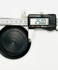 Caliper measuring Hole Size Two And A Half Inch Flush Mount Hole Plug In Black Plastic Body For Sheet Metal With A Three Inch Head Diameter