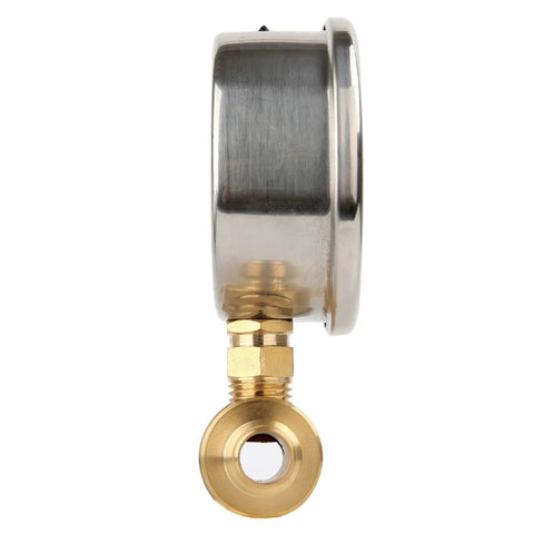 Side view of Glycerin Filled Two And A Half Inch Pressure Washer Gauge Kit Pro Grade With 0-6000 PSI and anti-vibration design.