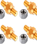 8 Piece Side Post Battery Terminal Adapters 3/8 16 Threaded 1.5 Inch Solid Brass Extender Screws displayed with nuts for installation.