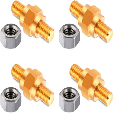 8 Piece Side Post Battery Terminal Adapters 3/8 16 Threaded 1.5 Inch Solid Brass Extender Screws displayed with nuts for installation.