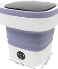 Hella Efficient Compact Foldable Mini Washer With Slick Drainage Setup And Pure Copper Motor Plus Gentle Handwash Simulation For Delicates And Baby Clothes Green Finish, 13" height, purple and white design.